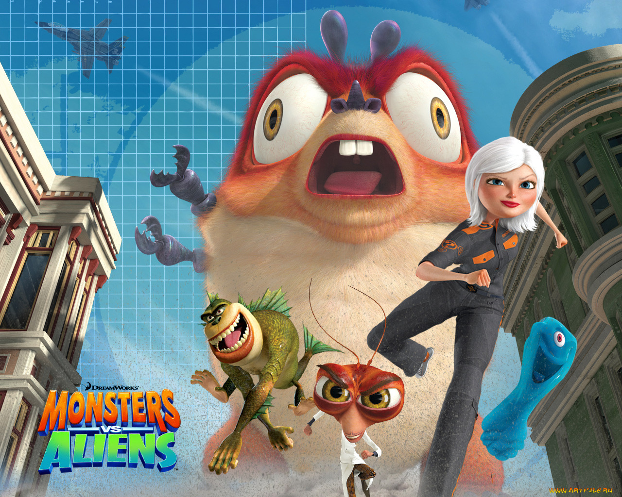 , monstres, contre, aliens
